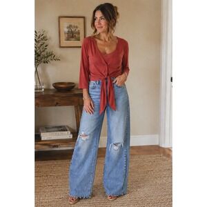 Green Envelope Tie Front Blouse
